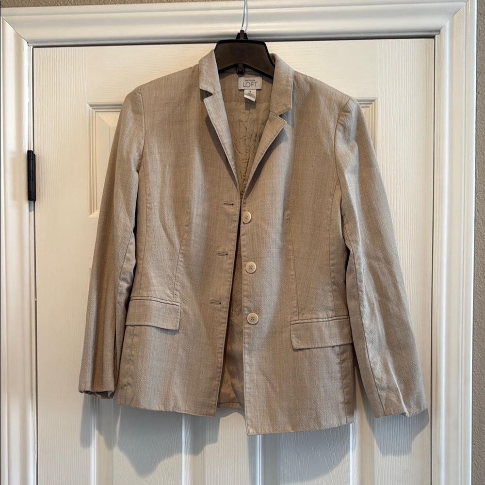LOFT Khaki Wool 3 Button Lined Blazer, Size 4